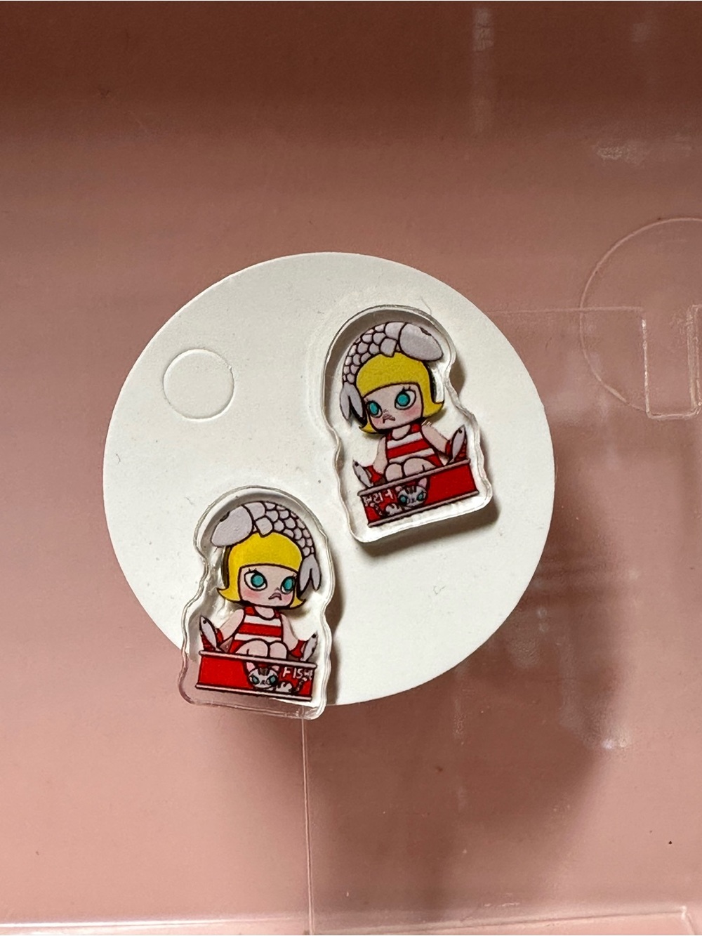 Cute Blonde Cartoon Girl Red Fish Box Stud Earrings